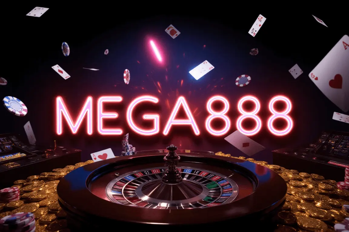 Introduction For Mega888 with roulette wheel game in background